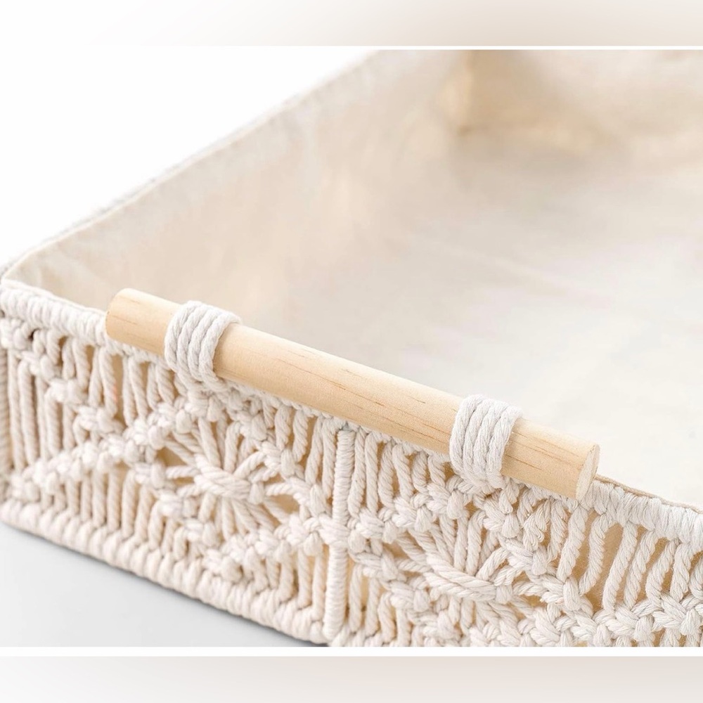 Mkono Macrame Decorative Tray with Wooden Handles - Picture 3 of 3